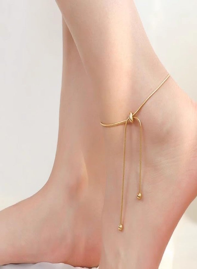 eartif Ankle Bracelets For Women Titanium Steel Adjustable Waterproof Jewelry18K Gold Anklets Summer Beach Jewelry Gift for Women(Gold) - Image 2